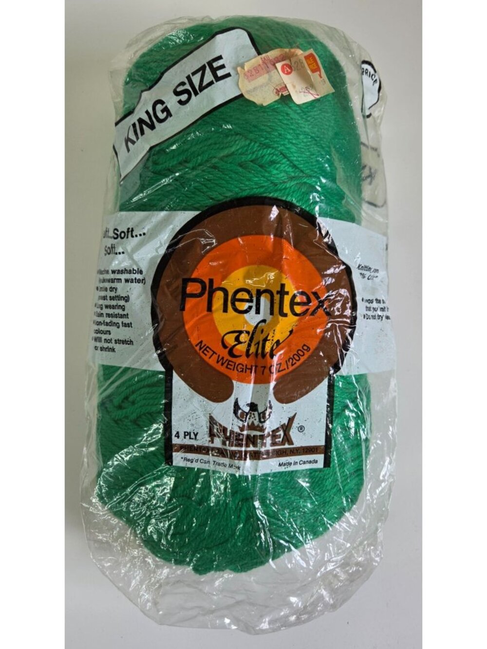 Vtg Phentex Elite King Size 4 Ply Knitting Yarn 7 Oz Green 100% Olefin Retro